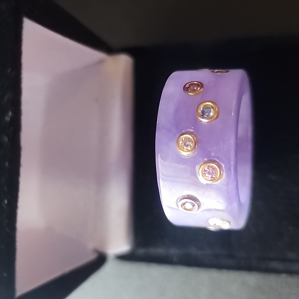 Lavender Jade Carved Band Ring with Multi Color Zirconia from Swarovski